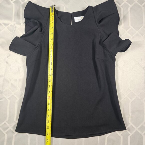 Amanda Uprichard Black Crew Neck Ruffle Sleeve Blouse  Size P / XS - Picture 6 of 9